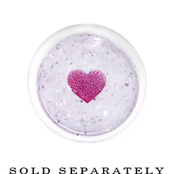 0 Gauge Clear Acrylic Glitter Purple Heart Confetti Taper