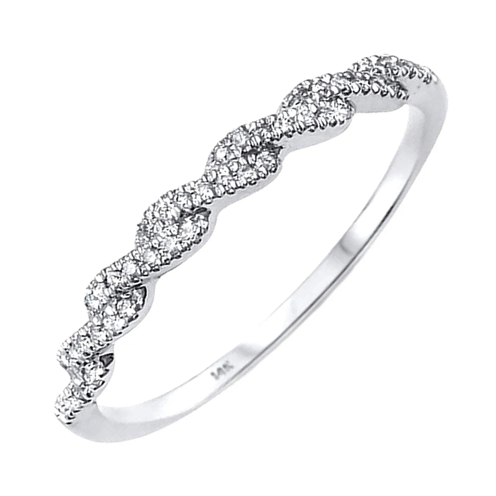 0.09ct Pavé Diamonds 14K White Gold Twisted Half Eternity Band Ring