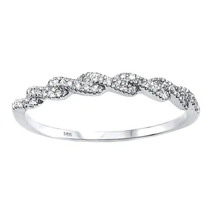 0.09ct Pavé Diamonds 14K White Gold Twisted Half Eternity Band Ring