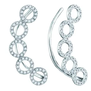 10K White Gold Round Diamond Circle Climber Curved Earrings 1/3 Cttw