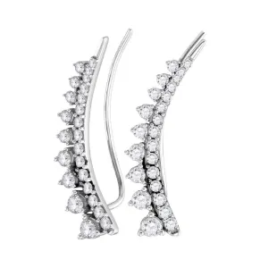 10K White Gold Round Diamond Climber Earrings 1.00 Cttw