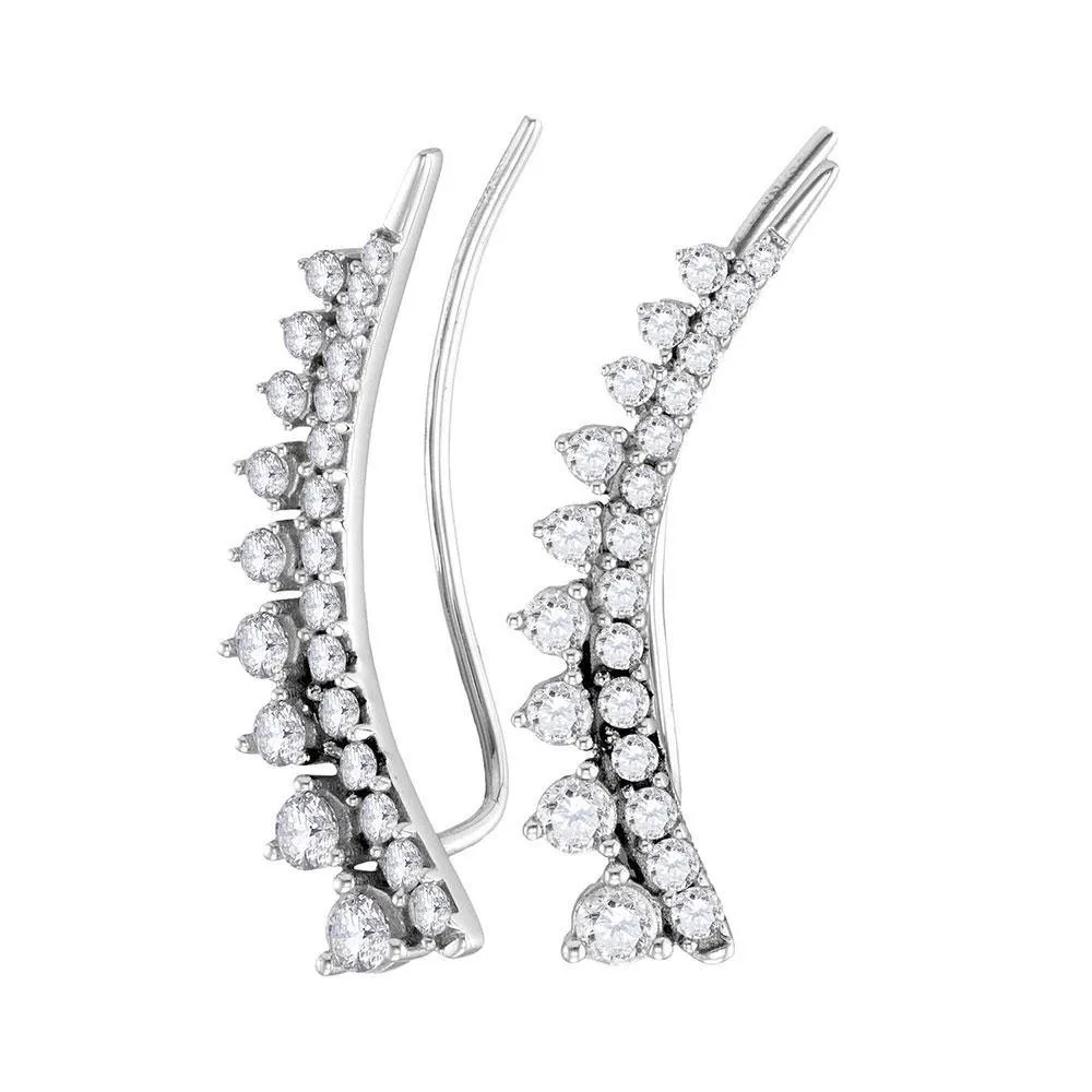 10K White Gold Round Diamond Climber Earrings 1.00 Cttw
