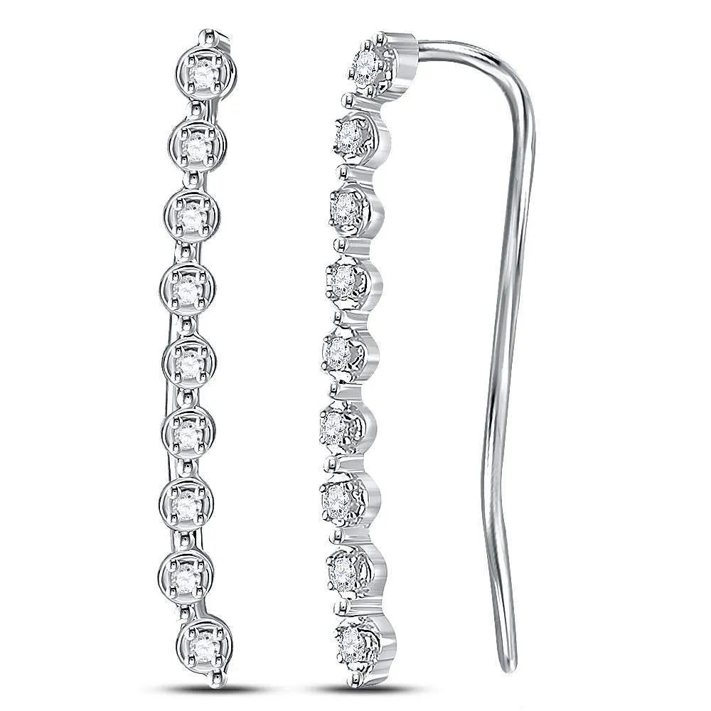 10K White Gold Round Diamond Climber Earrings 1/20 Cttw