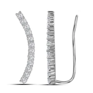 10K White Gold Round Diamond Climber Earrings 3/4 Cttw