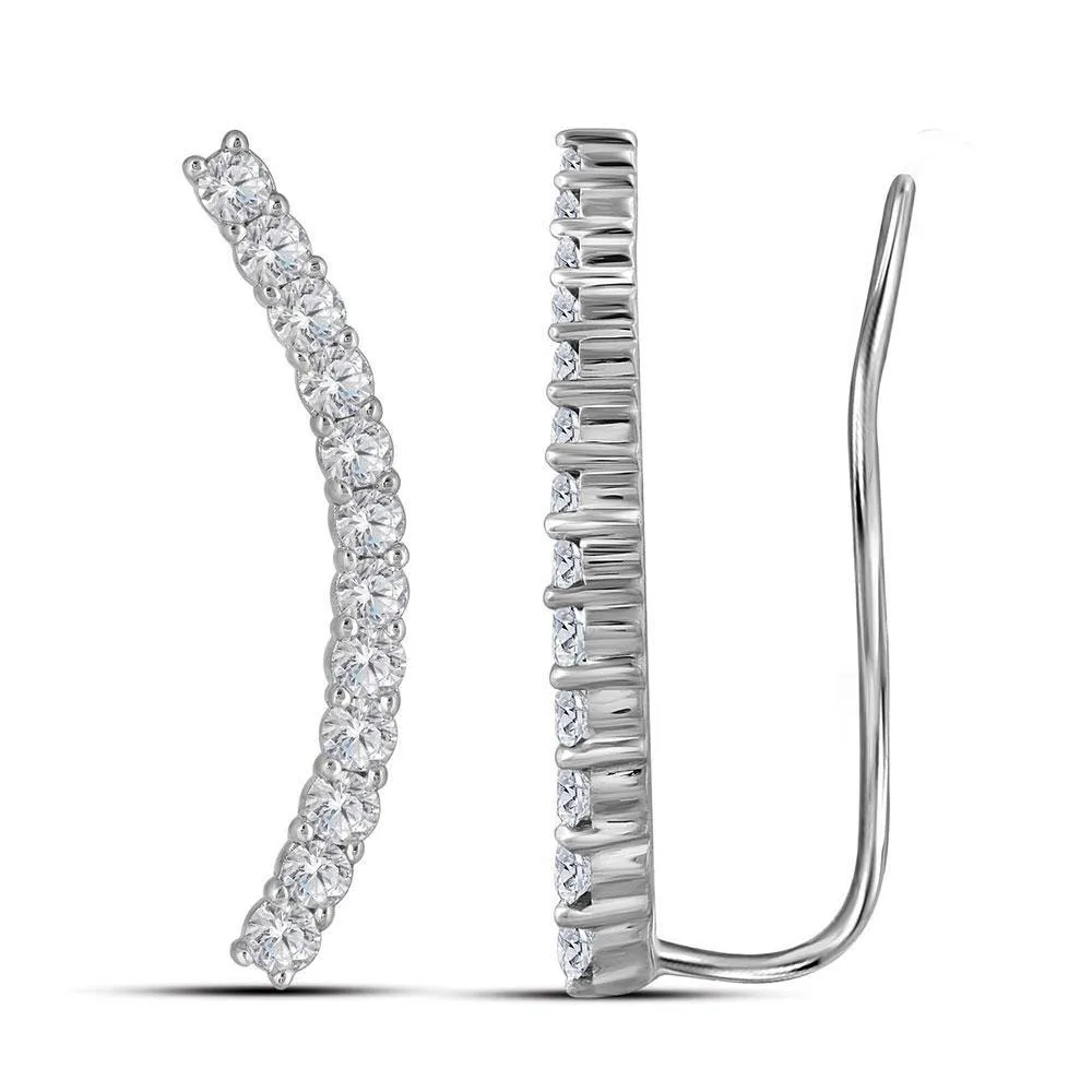 10K White Gold Round Diamond Climber Earrings 3/4 Cttw