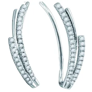 10K White Gold Round Diamond Double Row Climber Earrings 1/3 Cttw