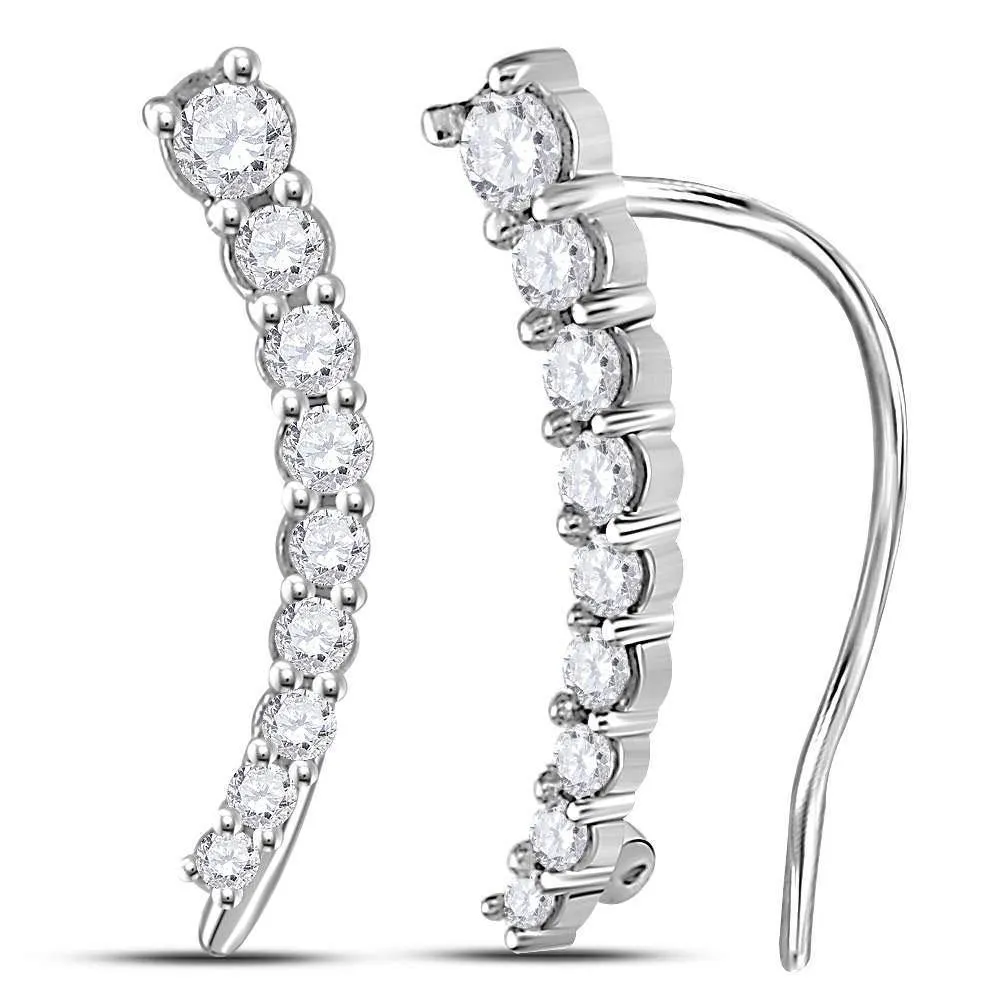 10K White Gold Round Diamond Graduated Journey Climber Earrings 1/4 Cttw