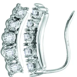 10K White Gold Round Diamond Journey Climber Earrings 1/6 Cttw