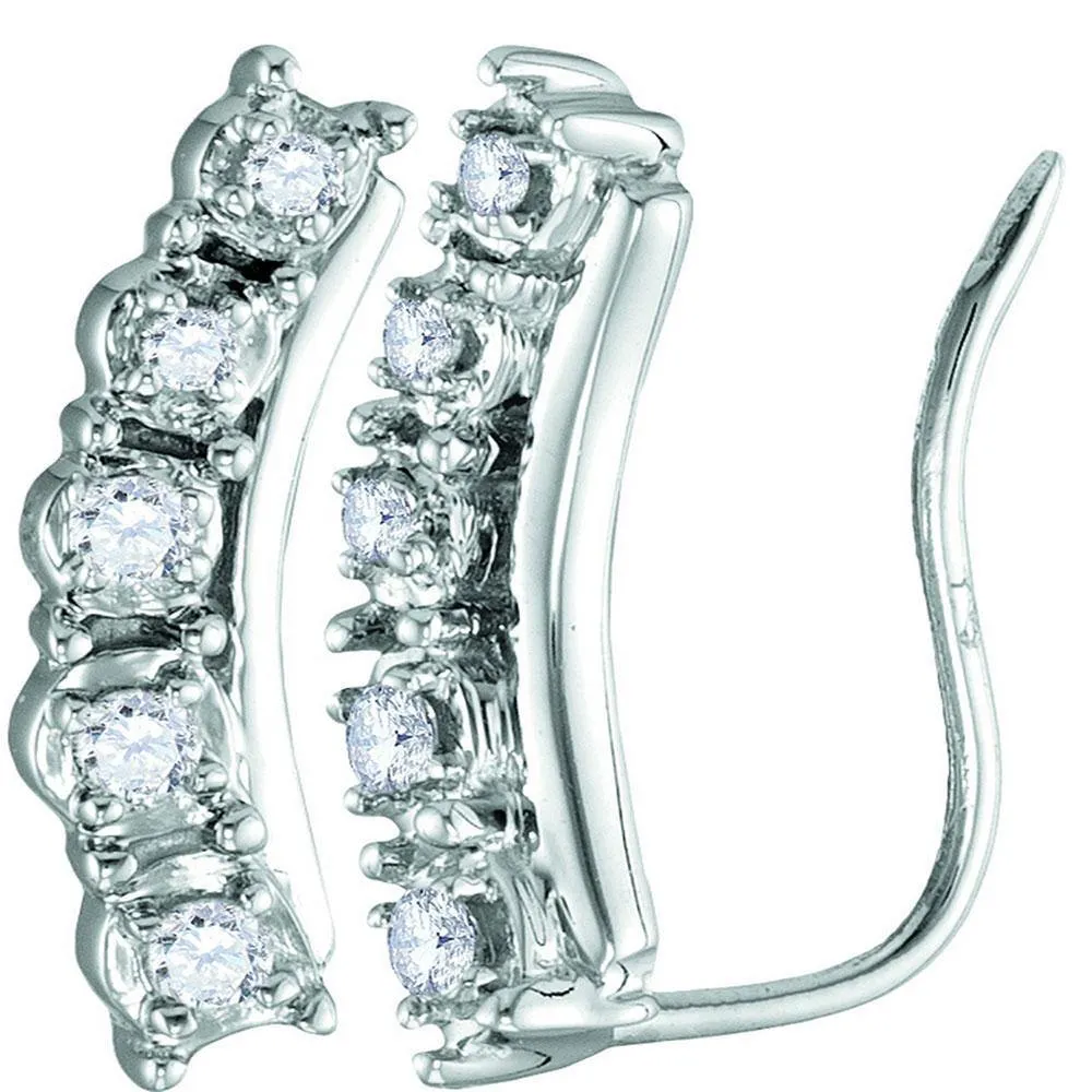 10K White Gold Round Diamond Journey Climber Earrings 1/6 Cttw