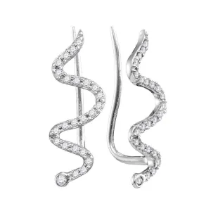 10K White Gold Round Diamond Snake Climber Earrings 1/6 Cttw