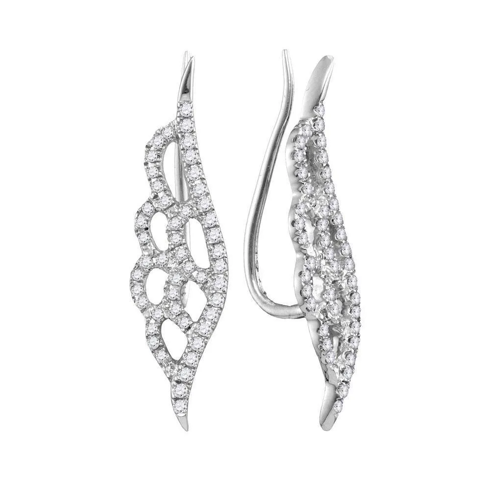 10K White Gold Round Diamond Winged Climber Earrings 1/3 Cttw