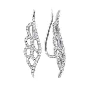10K White Gold Round Diamond Winged Climber Earrings 1/3 Cttw