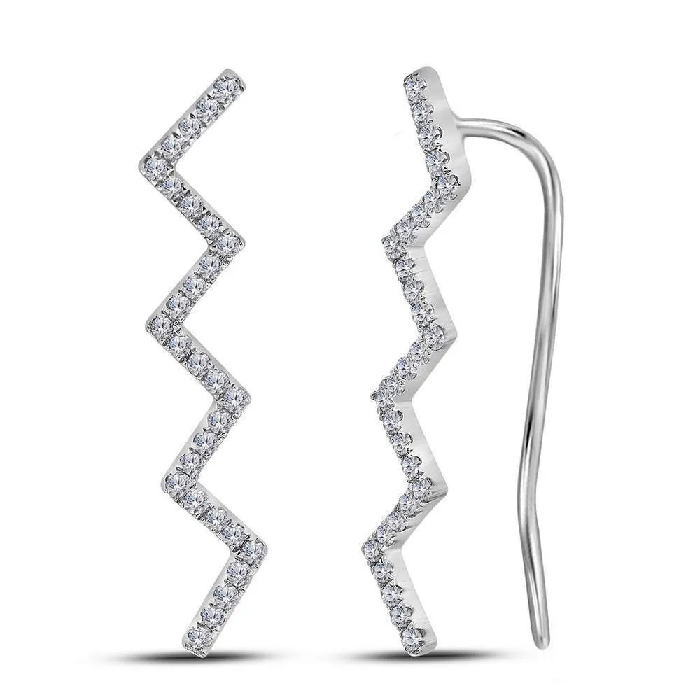 10K White Gold Round Diamond Zig Zag Climber Earrings 1/6 Cttw