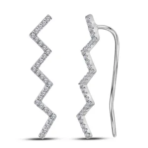 10K White Gold Round Diamond Zig Zag Climber Earrings 1/6 Cttw