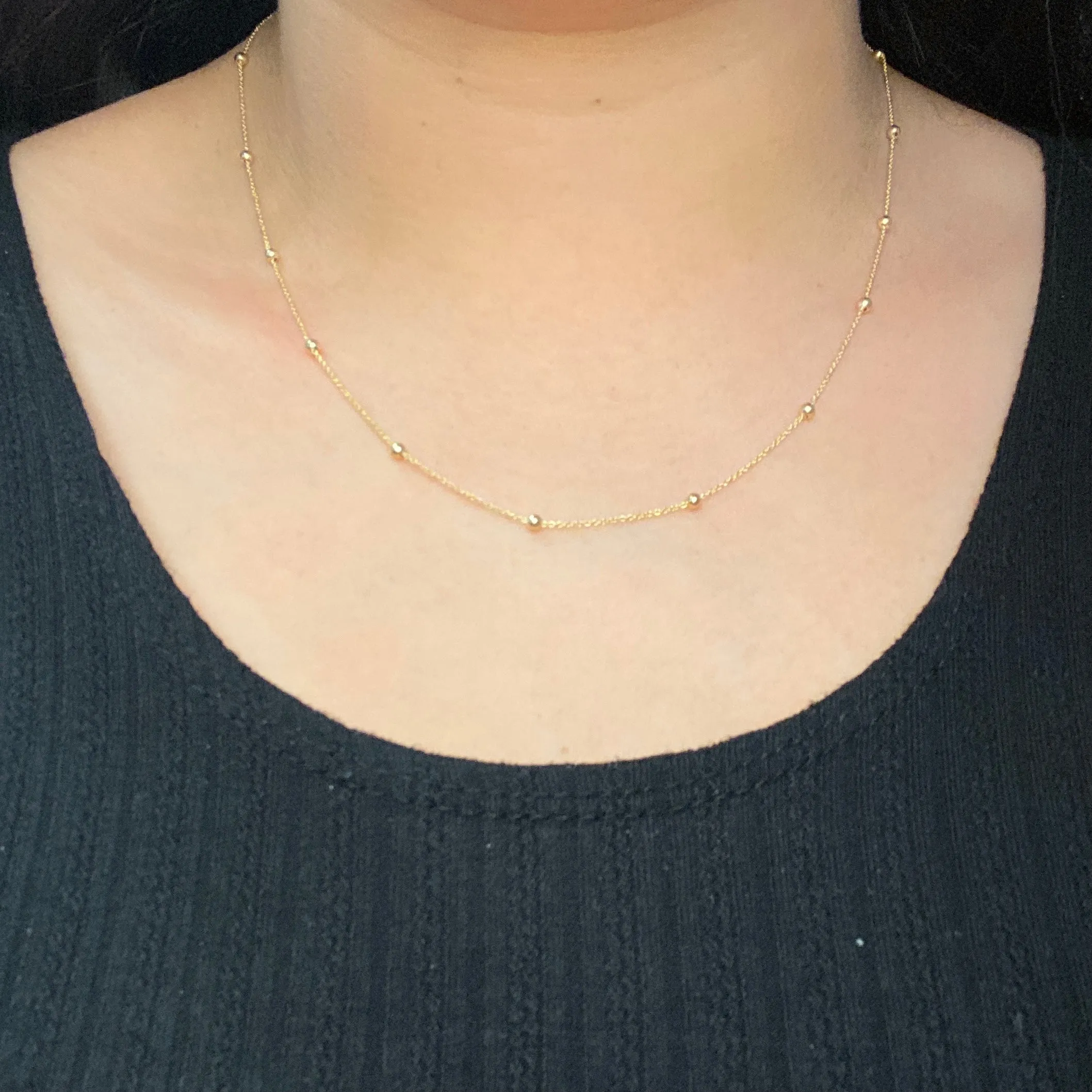 10K Yellow Gold (2.4mm) Fancy Station Beaded Necklace