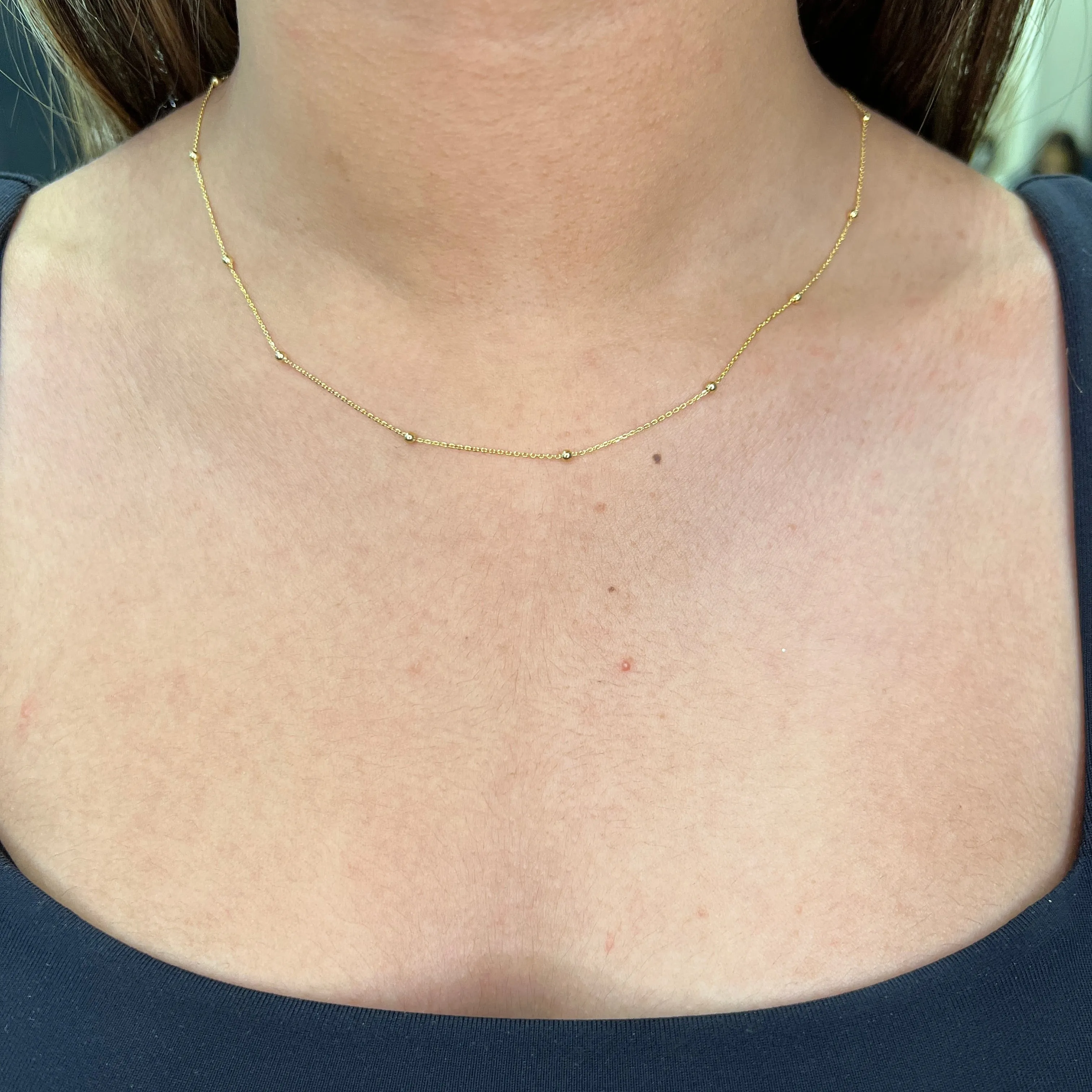 10K Yellow Gold (2.4mm) Fancy Station Beaded Necklace