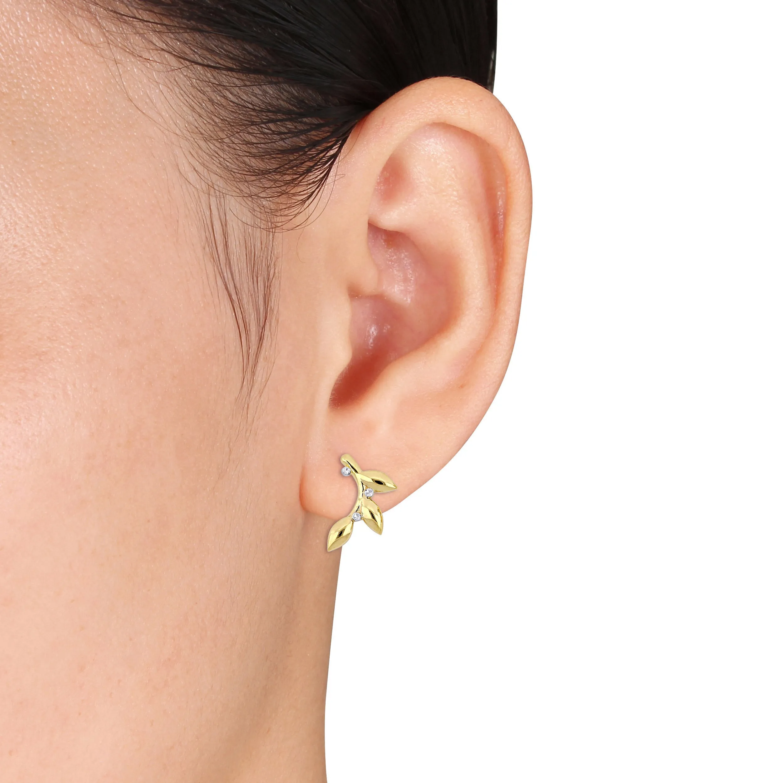 10K Yellow Gold Dainty Branch Stud Earrings