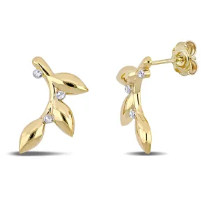10K Yellow Gold Dainty Branch Stud Earrings