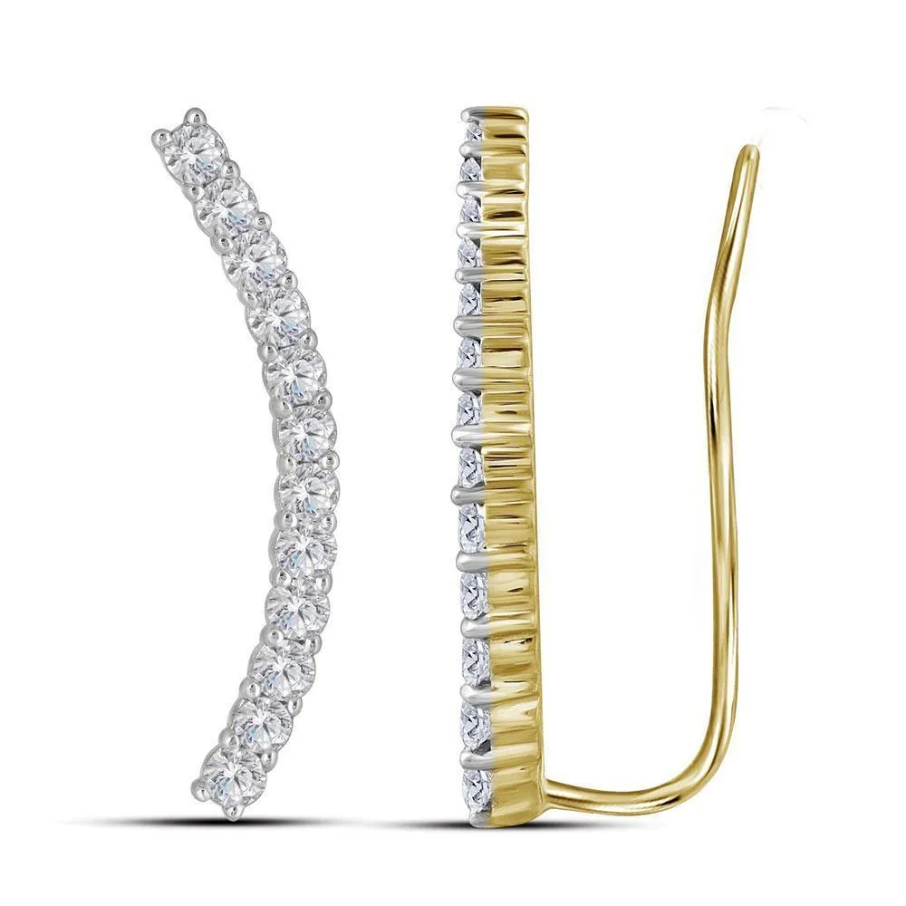 10K Yellow Gold Round Diamond Climber Earrings 3/4 Cttw