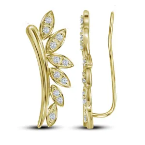 10K Yellow Gold Round Diamond Floral Climber Earrings 1/4 Cttw