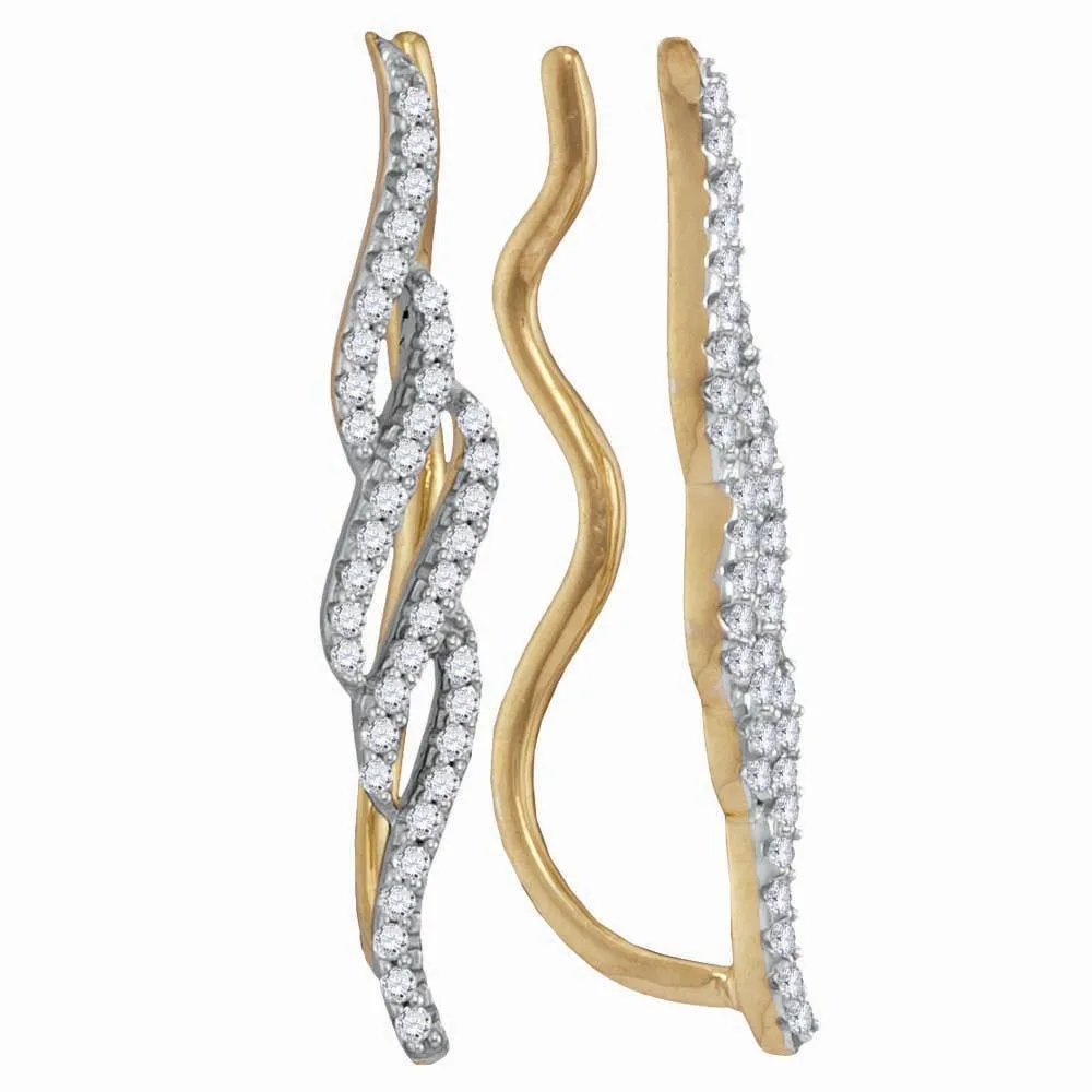 10K Yellow Gold Round Diamond Vertical Twist Climber Earrings 1/4 Cttw