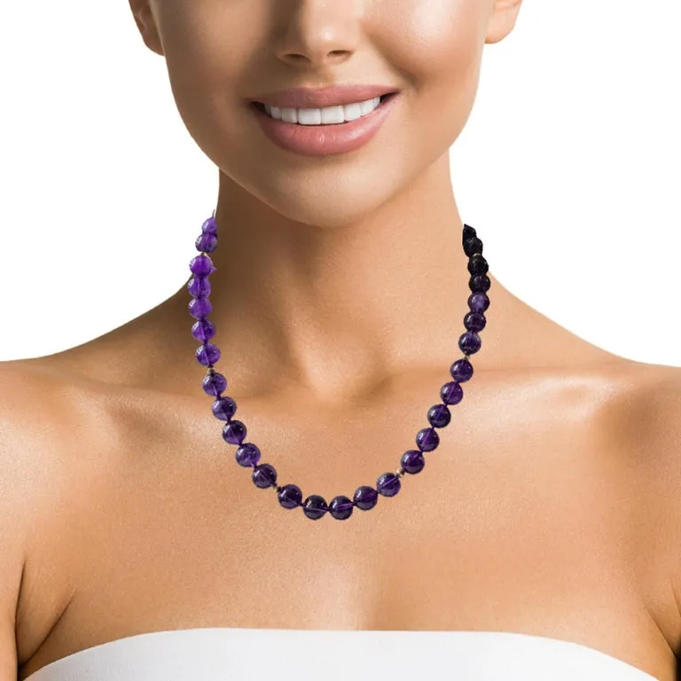 10mm Amethyst Bead Necklace with Yellow Gold Accents, 18 Inches