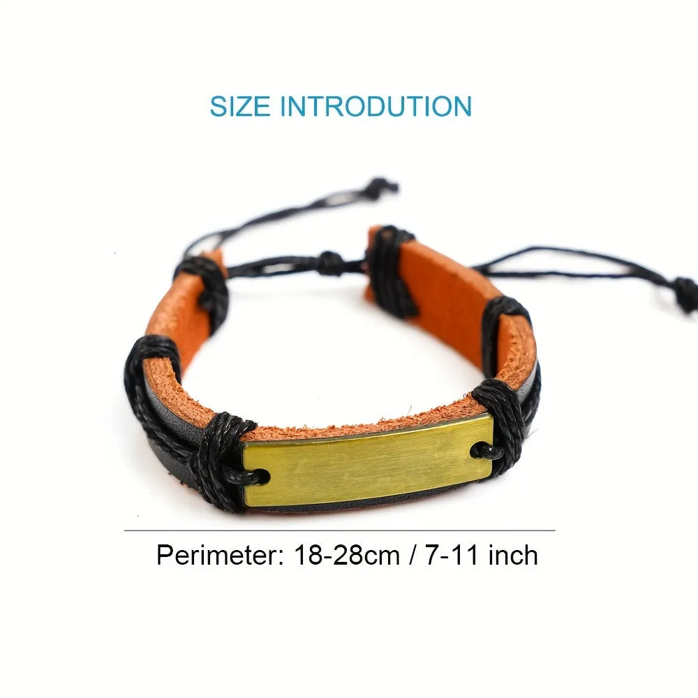 10pcs Men's Brown Leather Bracelets Alloy Braided Style