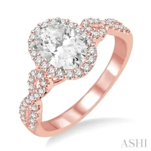 1/2 ctw Oval Cut Diamond Ladies Engagement Ring with 1/3 ct Oval Cut Center Stone in 14K Rose and White Gold