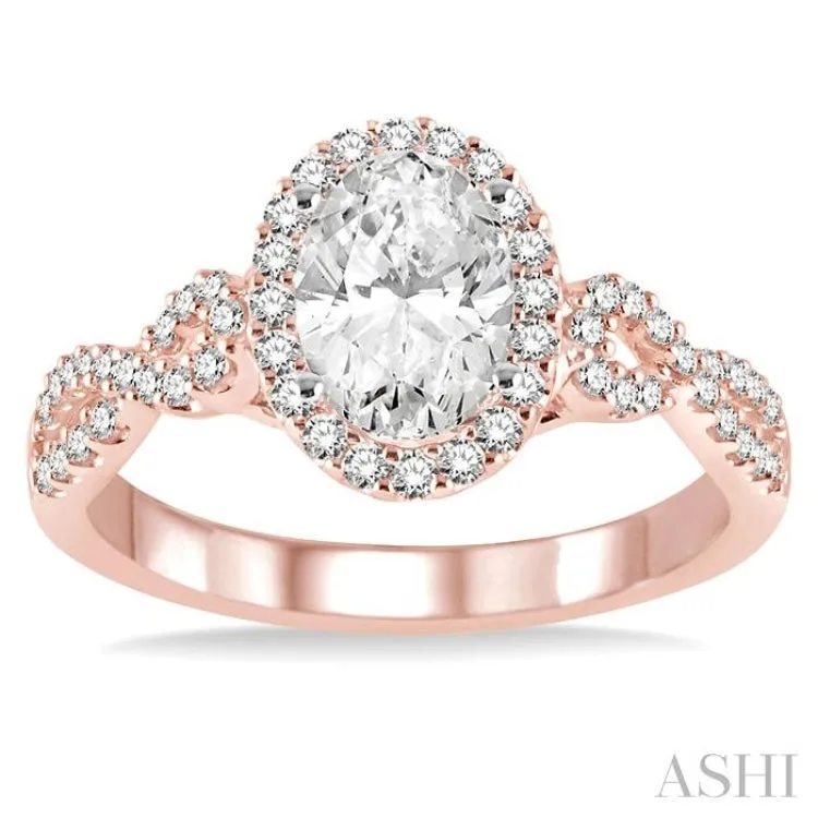 1/2 ctw Oval Cut Diamond Ladies Engagement Ring with 1/3 ct Oval Cut Center Stone in 14K Rose and White Gold
