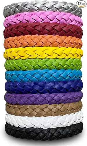 12 Pack Mosquito Repellent Bracelets, Solid Color Individually Wrapped Leather Insect & Bug Repellent Wrist Bands for Kids & Adults Outdoor Camping Fishing Traveling