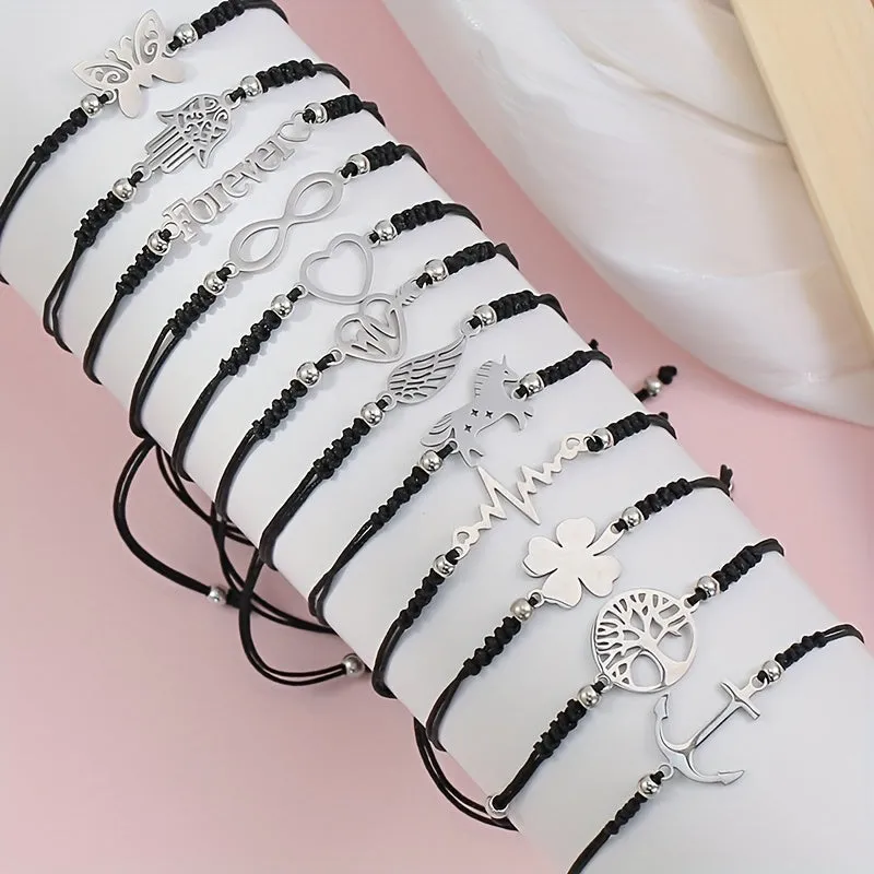 12pcs Stainless Steel Pendant Bracelets For Men Daily Decoration Gift