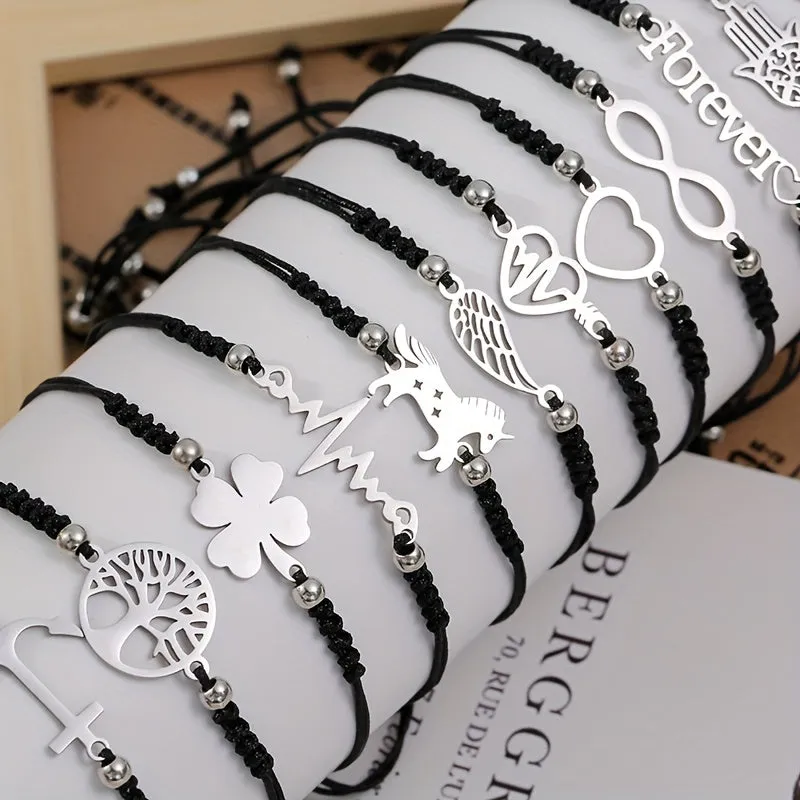 12pcs Stainless Steel Pendant Bracelets For Men Daily Decoration Gift