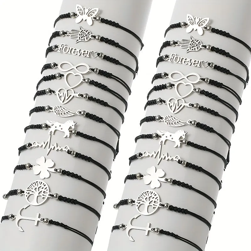 12pcs Stainless Steel Pendant Bracelets For Men Daily Decoration Gift