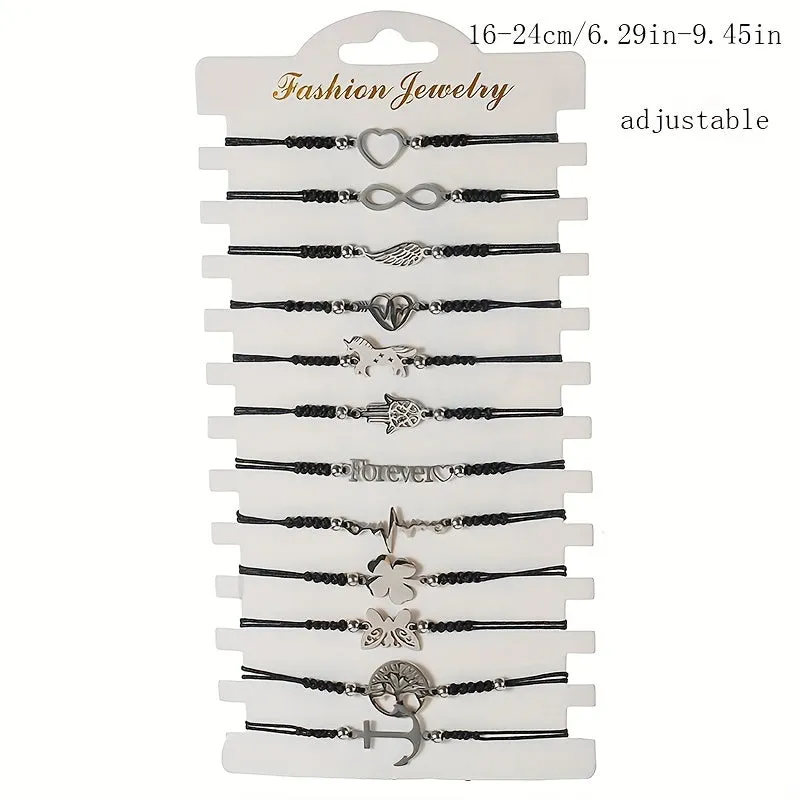 12pcs Stainless Steel Pendant Bracelets For Men Daily Decoration Gift