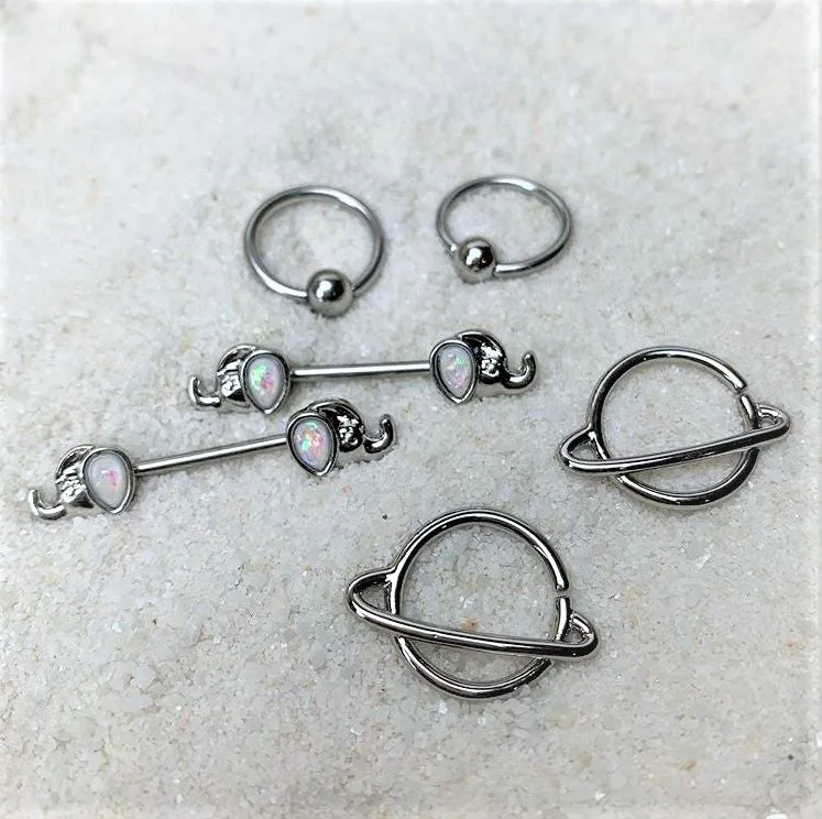 14 Gauge 1/2 Ring of Saturn Planet Nipple Ring Set