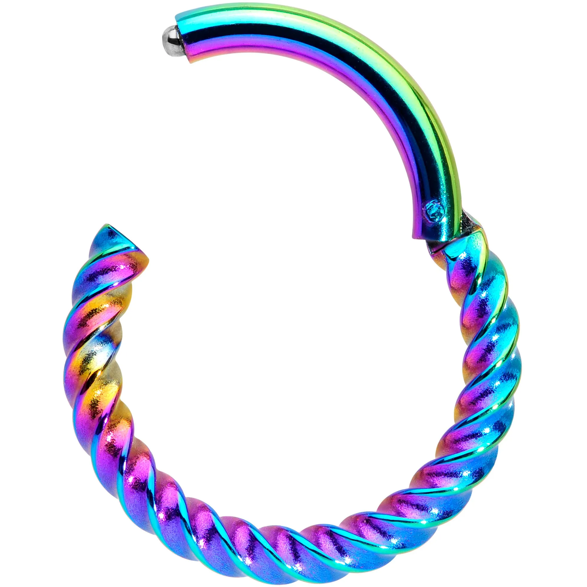14 Gauge 3/8 Rainbow Twisted Elegance Cartilage Septum Clicker