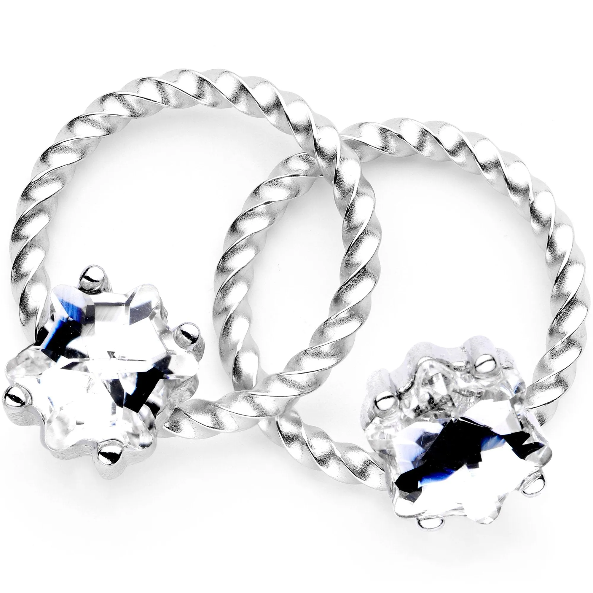 14 Gauge 9/16 Clear Gem Supernova So Twisted BCR Captive Ring Set