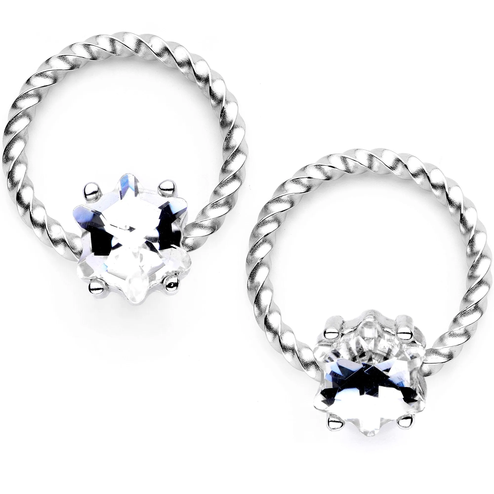 14 Gauge 9/16 Clear Gem Supernova So Twisted BCR Captive Ring Set