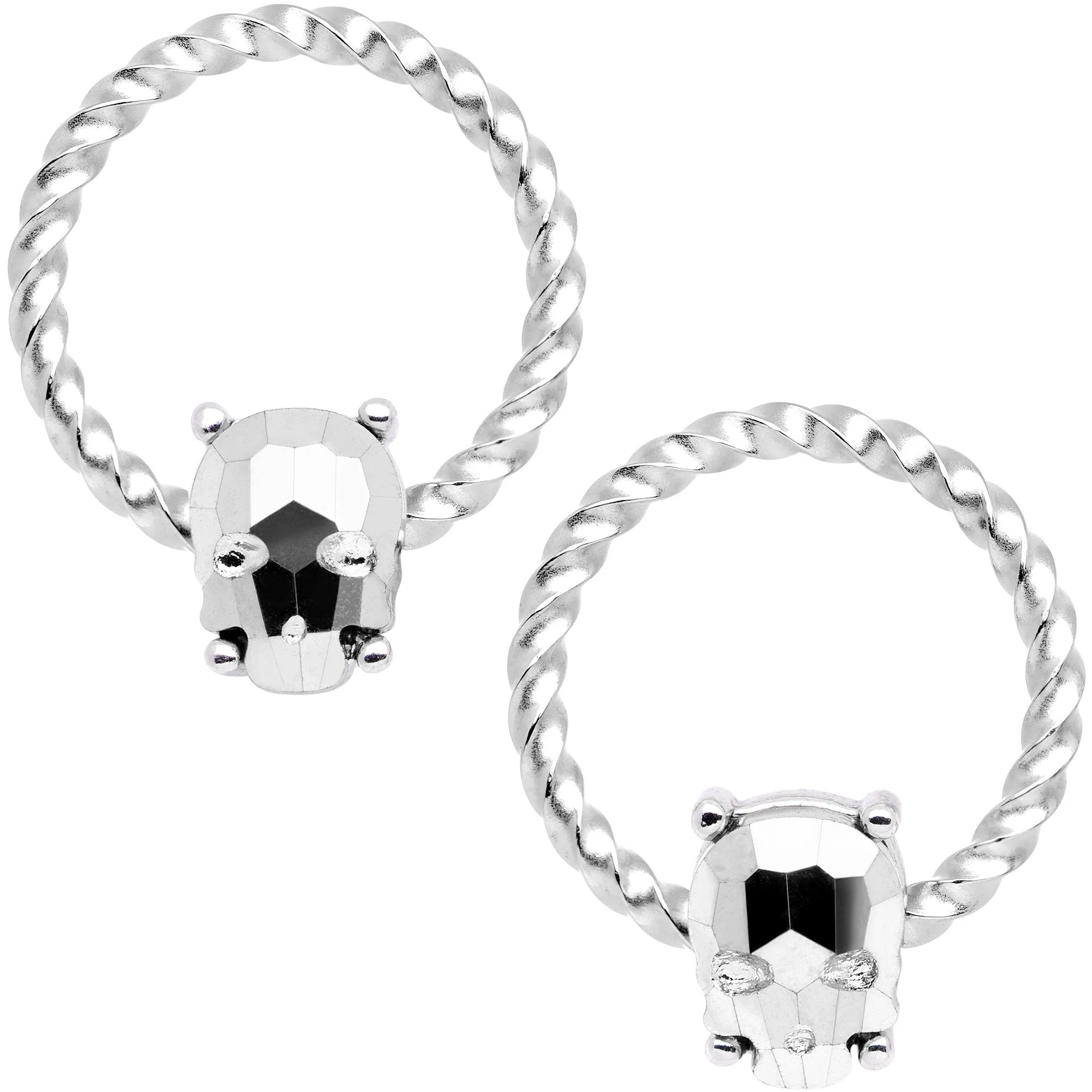 14 Gauge 9/16 Sugar Skull Mask Twisted BCR Captive Nipple Ring Set