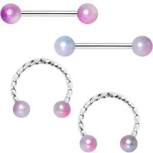 14 Gauge Pink Purple Twisted Horseshoe Barbell Nipple Ring Set