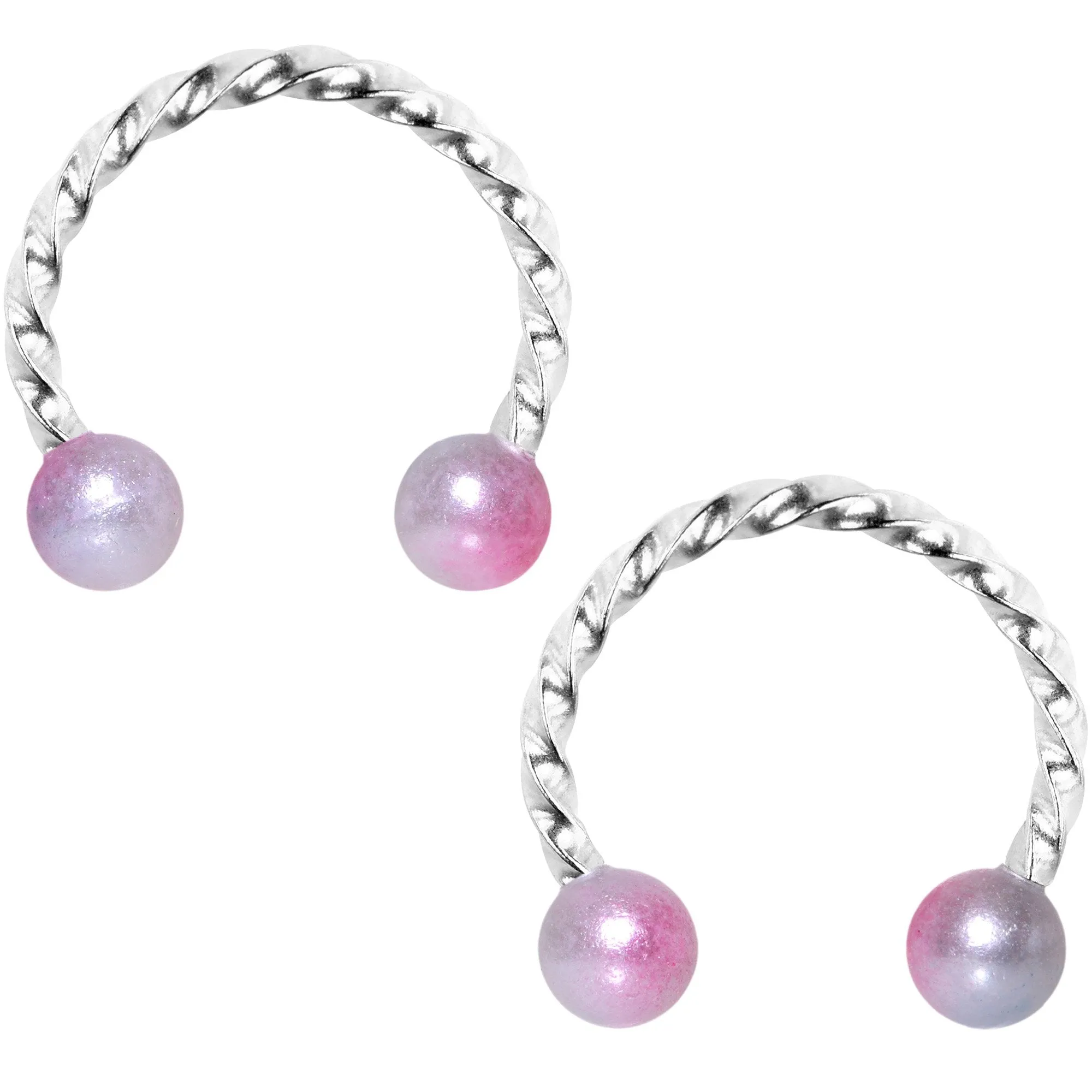 14 Gauge Pink Purple Twisted Horseshoe Barbell Nipple Ring Set