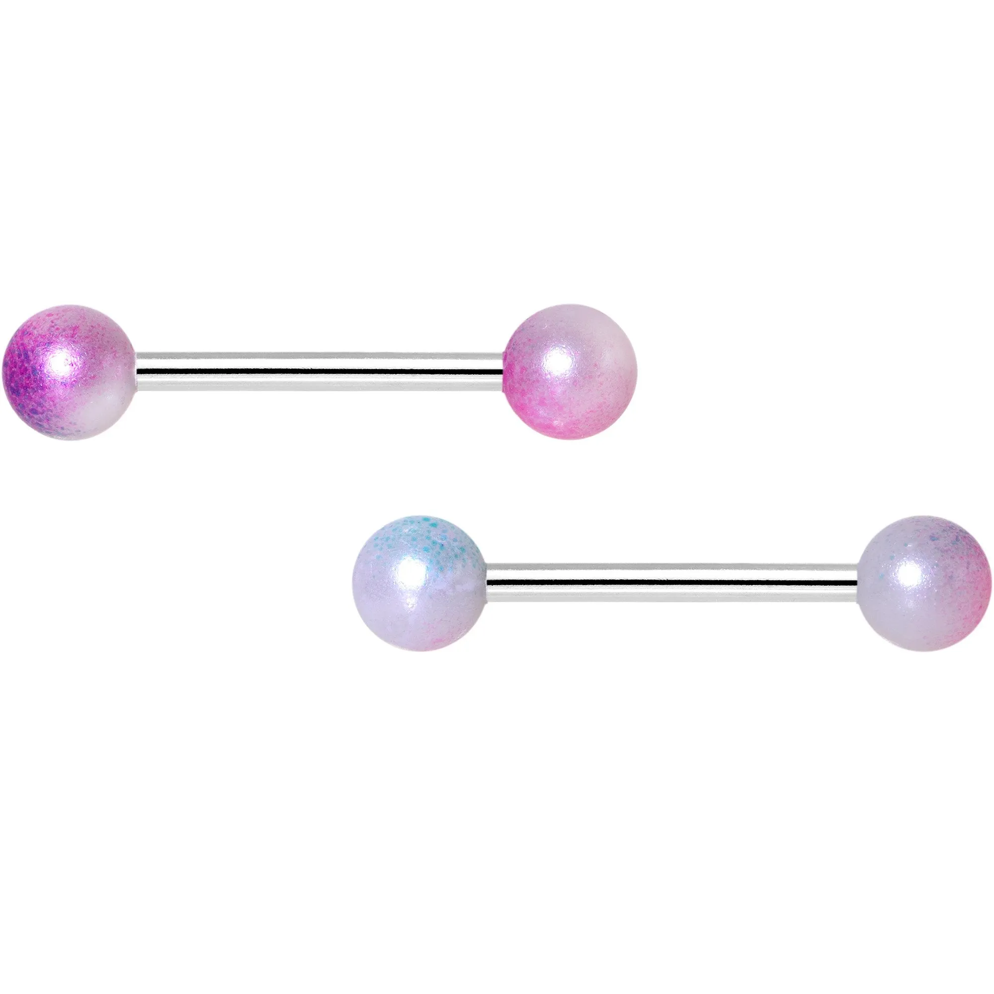 14 Gauge Pink Purple Twisted Horseshoe Barbell Nipple Ring Set