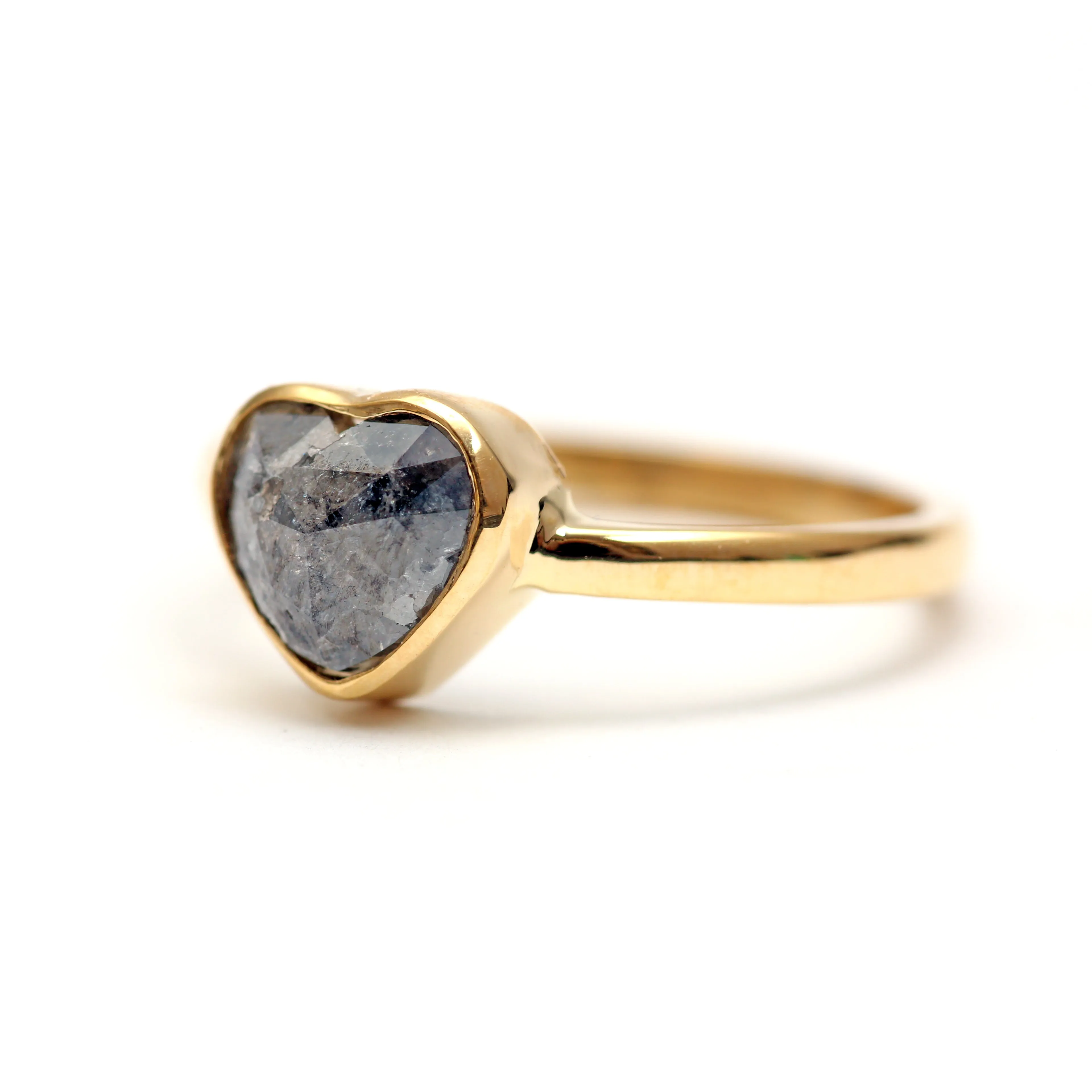 14k Black Diamond Heart Ring 1.1ct