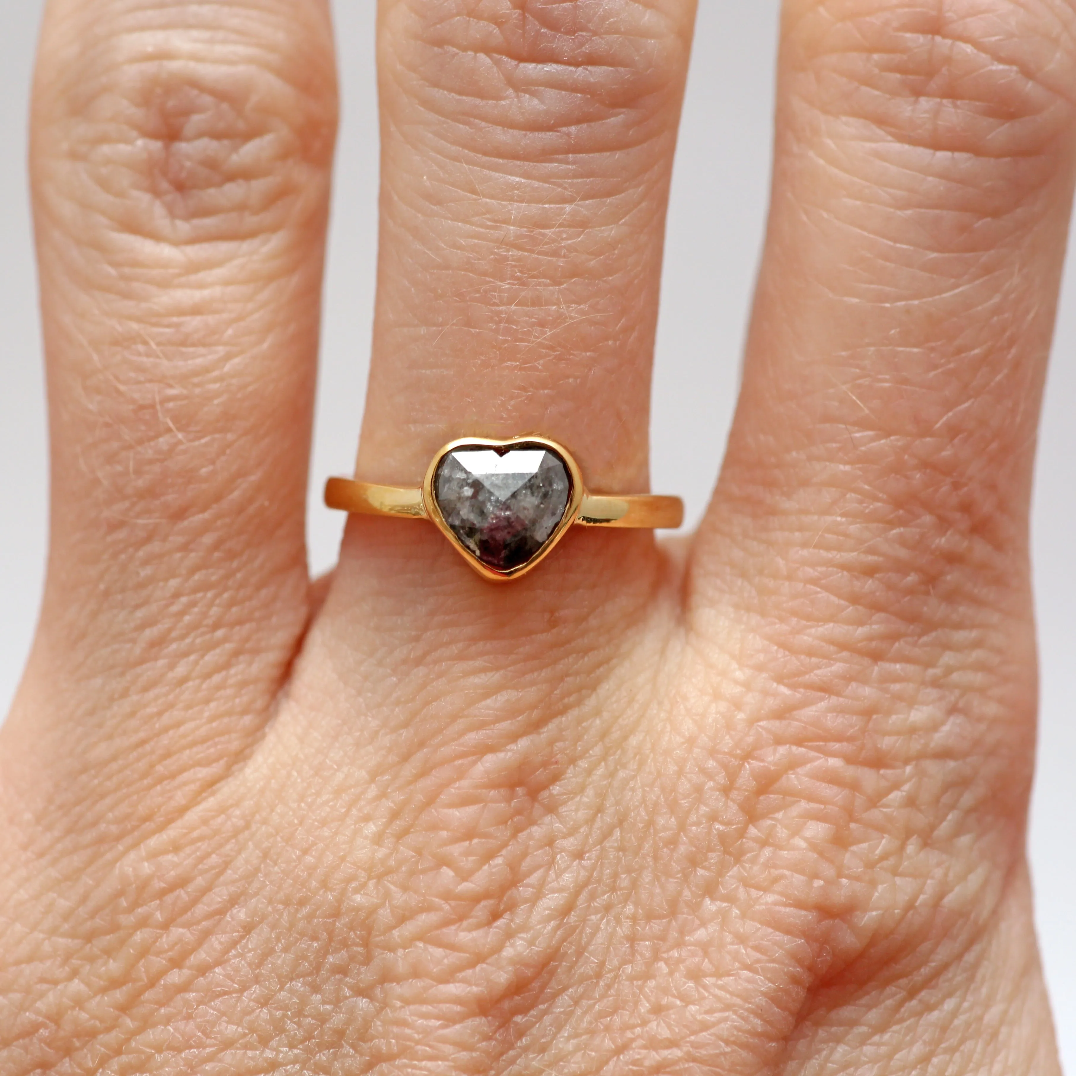 14k Black Diamond Heart Ring 1.1ct