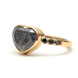 14k Black Diamond Heart Ring 1.92ct