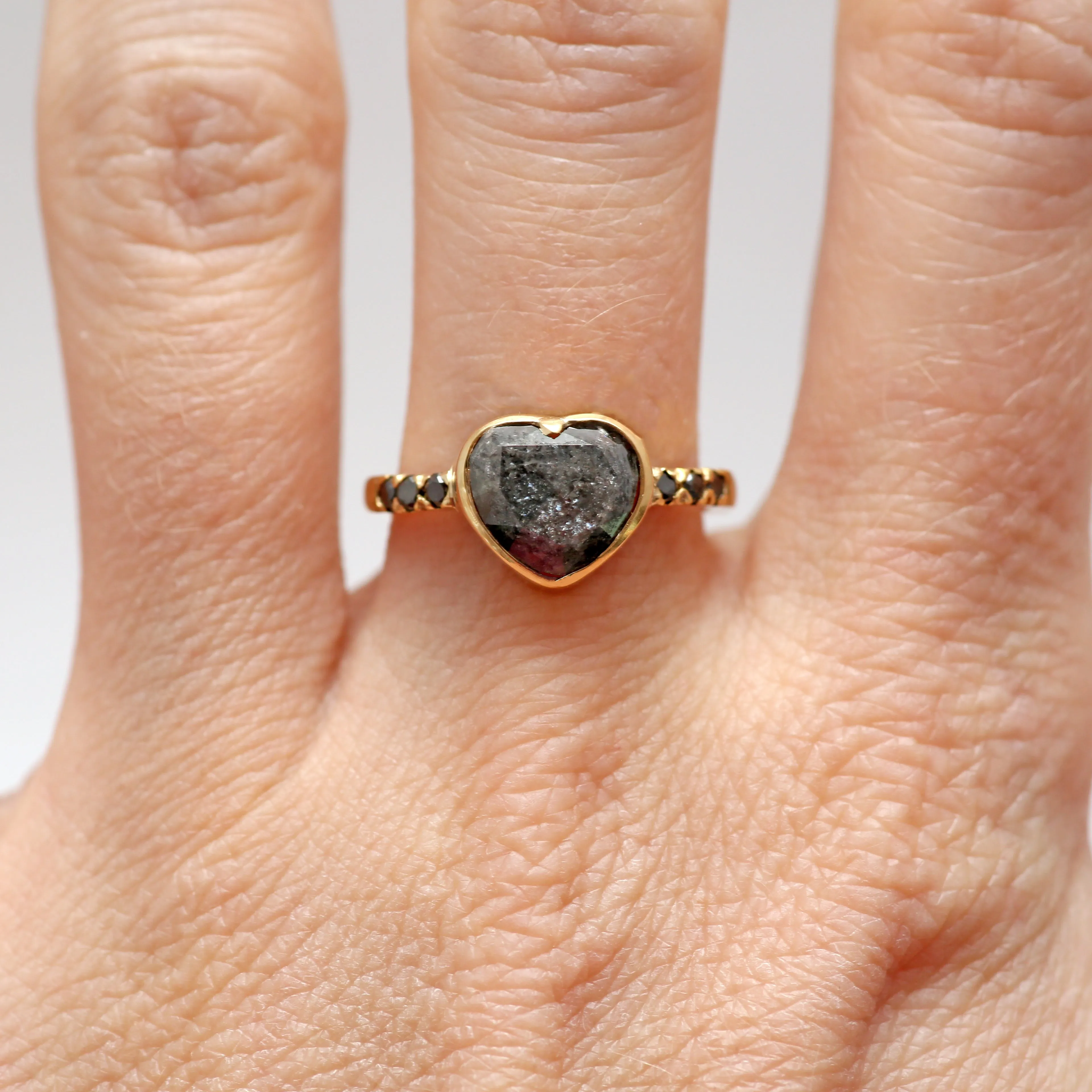 14k Black Diamond Heart Ring 1.92ct