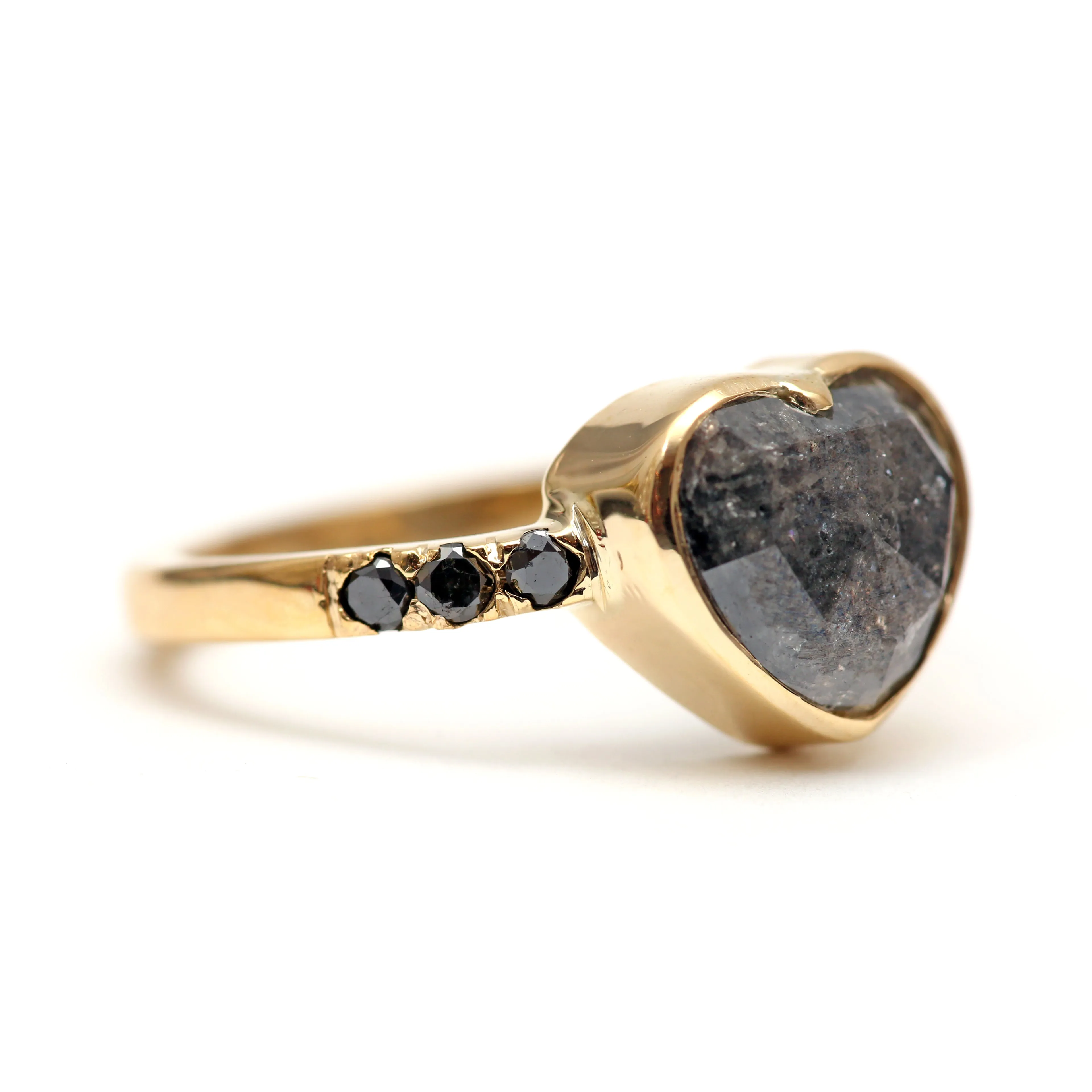 14k Black Diamond Heart Ring 1.92ct