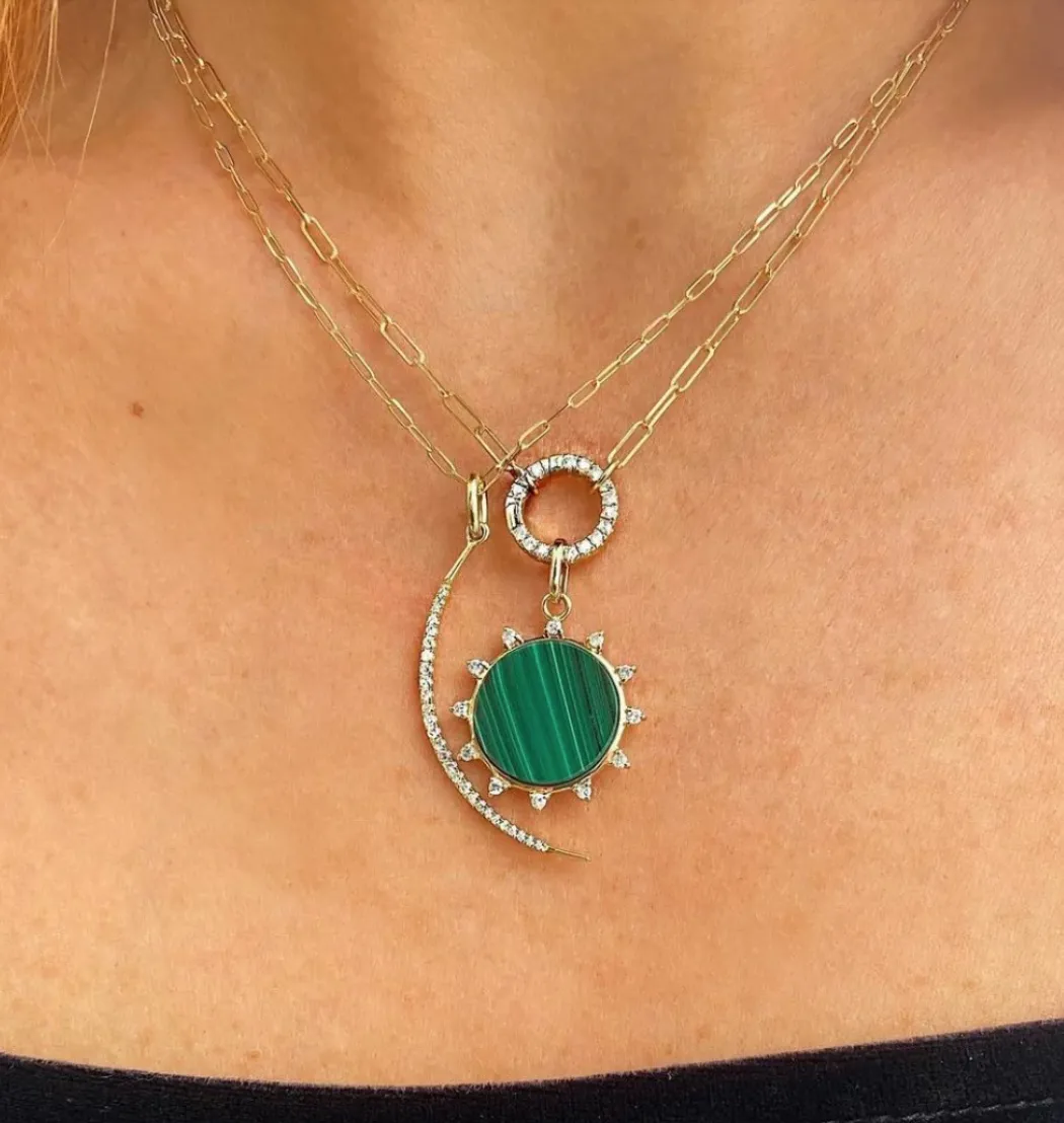14K Diamond and Malachite Sun Charm