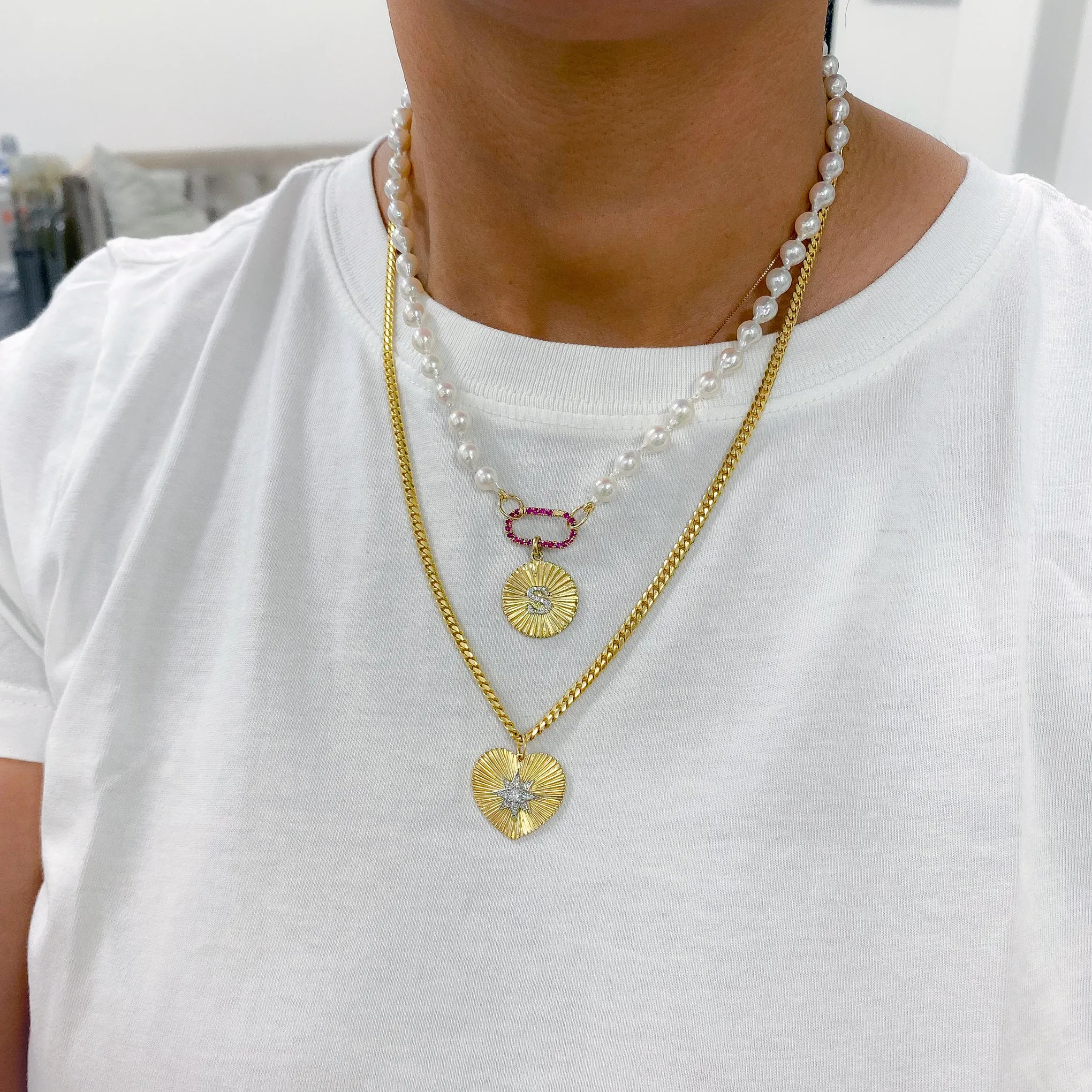 14K Gold Baroque White Freshwater Pearl Beaded Necklace