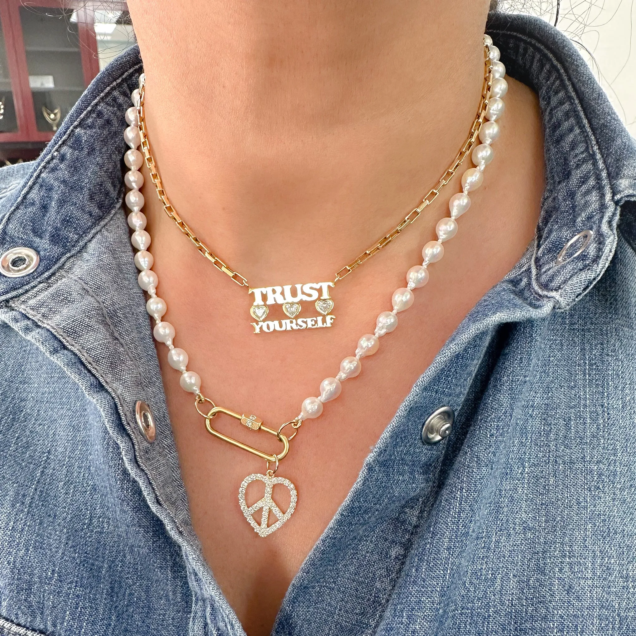 14K Gold Baroque White Freshwater Pearl Beaded Necklace